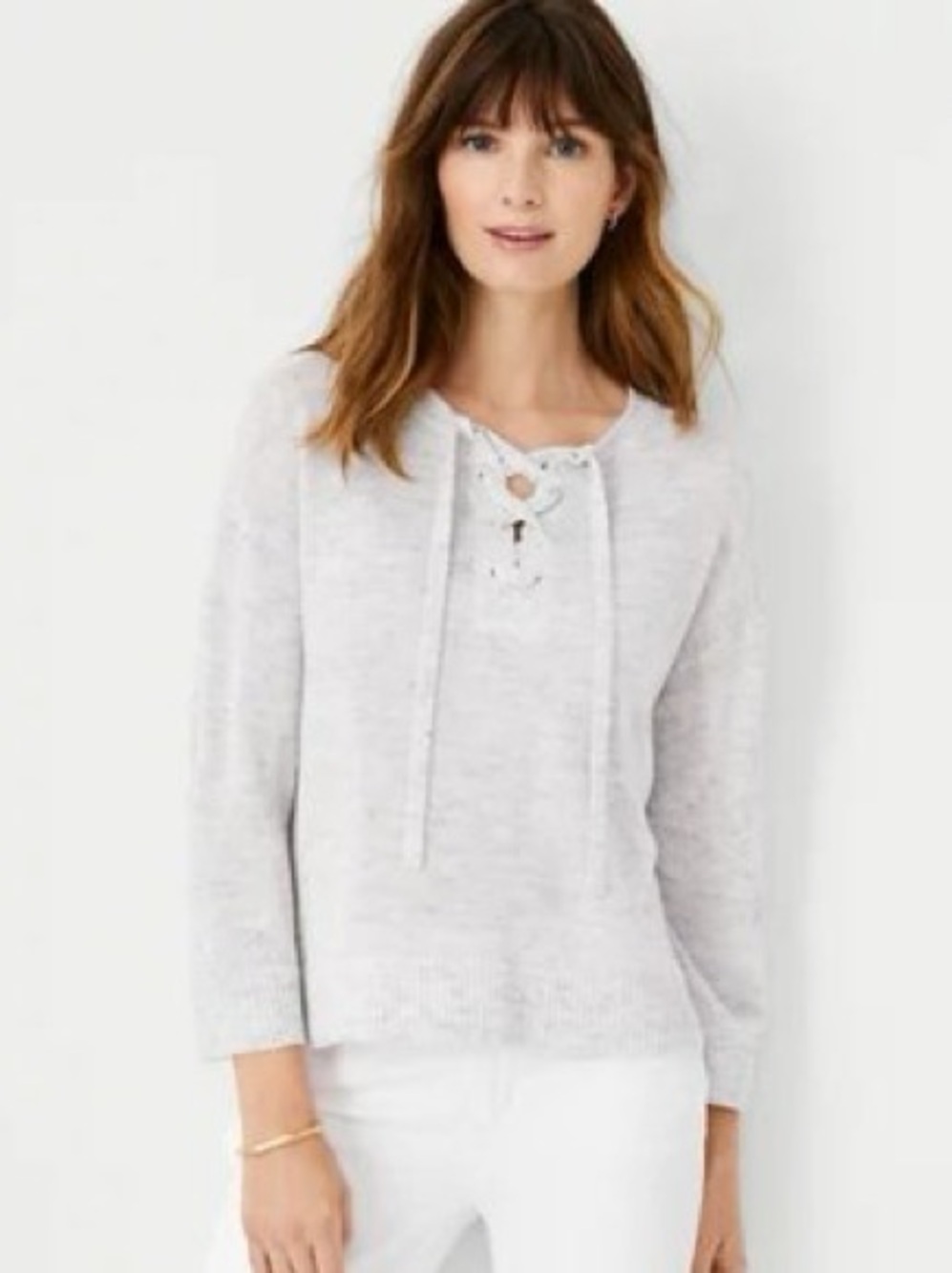 NWT Ann Taylor Marled Lace-Up High-Low Sweater XS